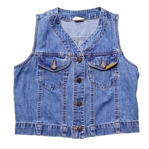 1990's Kids Denim Vest Blue Button Front Size L Vintage